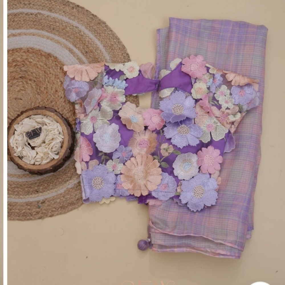Floral Embroidered Purple Stitched Blouse